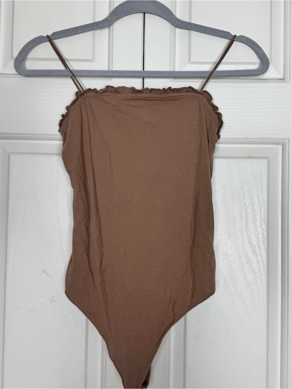 Abercrombie & Fitch Tan Ruffle-Edge Spaghetti Strap Bodysuit